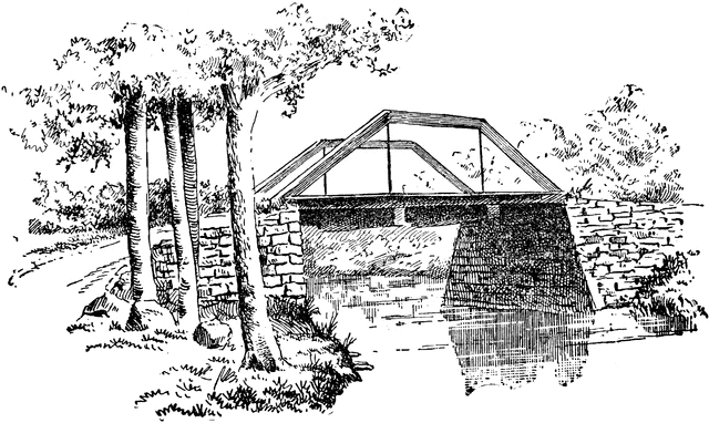 Bridge over river clipart black and white 