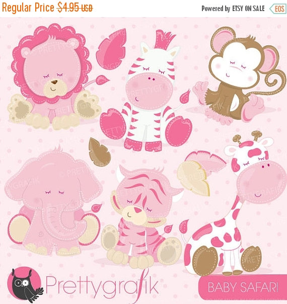 80% OFF SALE Baby Safari Animals clipart commercial use, pink baby 
