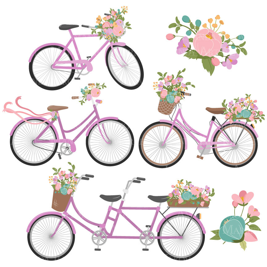 Floral Bicycles Clipart in Garden Party � Mandy Art Market 