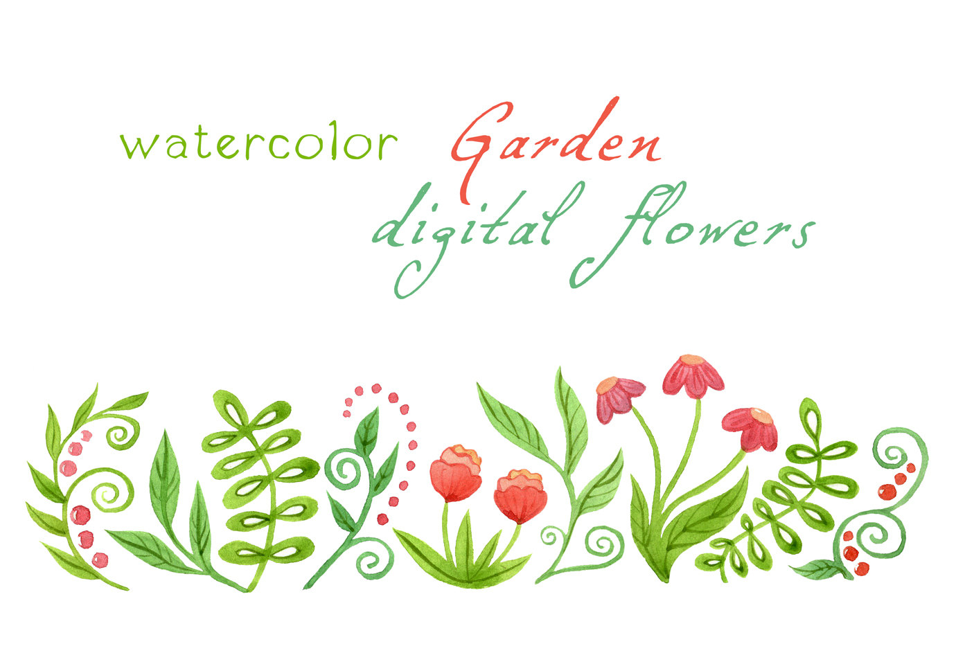 Digital Clipart Watercolor Flowers Watercolor Garden Floral 