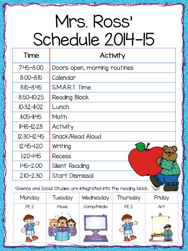 Elementary Classroom Elementary Teacher Daily Schedule Clip Art Library