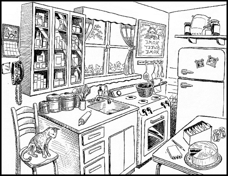 Clean kitchen clipart black and white 