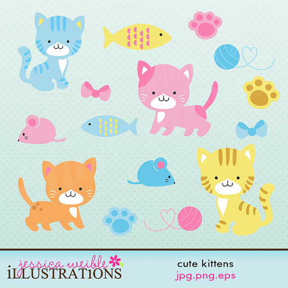 Cute Kittens Cute Digital Clipart for Card by JWIllustrations 