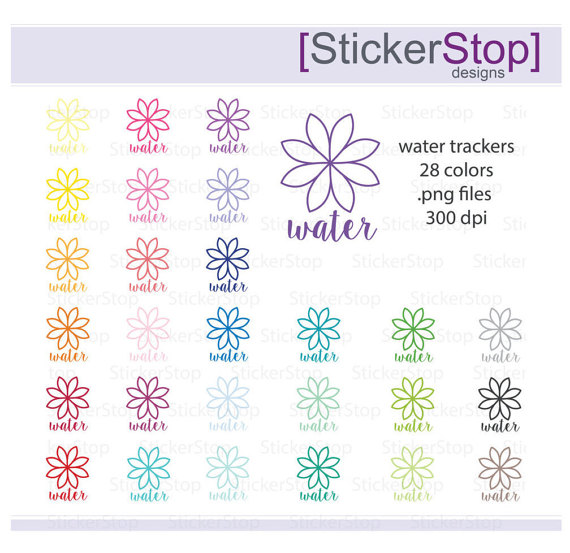 Water Tracker Flower Rainbow Clipart 28 colors, PNG Digital 
