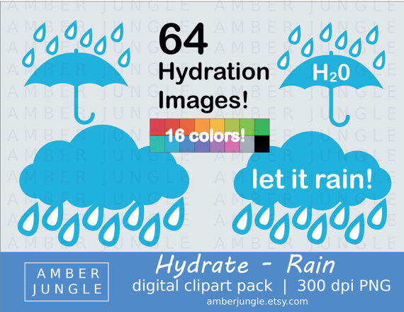 Hydration Clipart Rain Instant Download Hydrate by AmberJungle 
