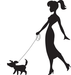 Woman walking dog clipart 
