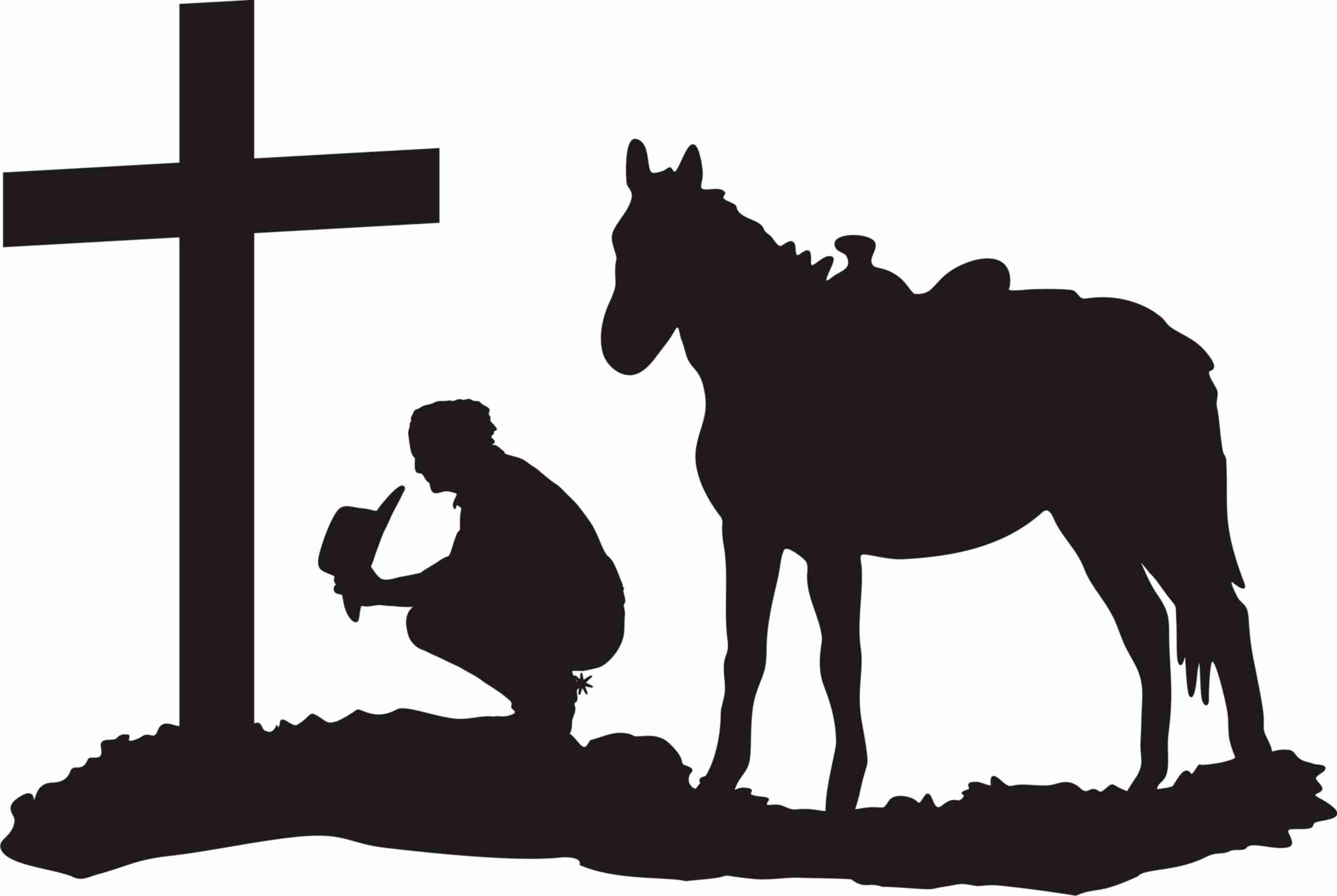 Cowboy Kneeling At Cross Clip Art 