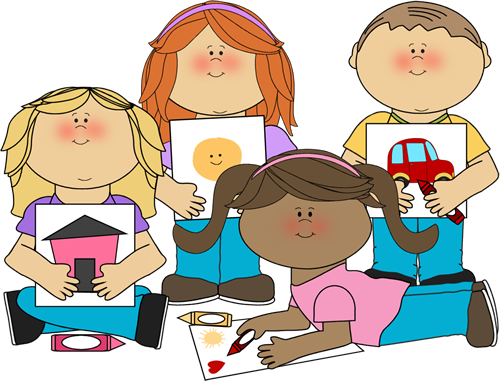 Students group work in a classroom clipart 