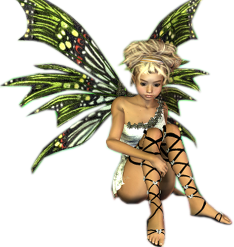 Fantasy Fairy Blonde Sitting Green Wings 