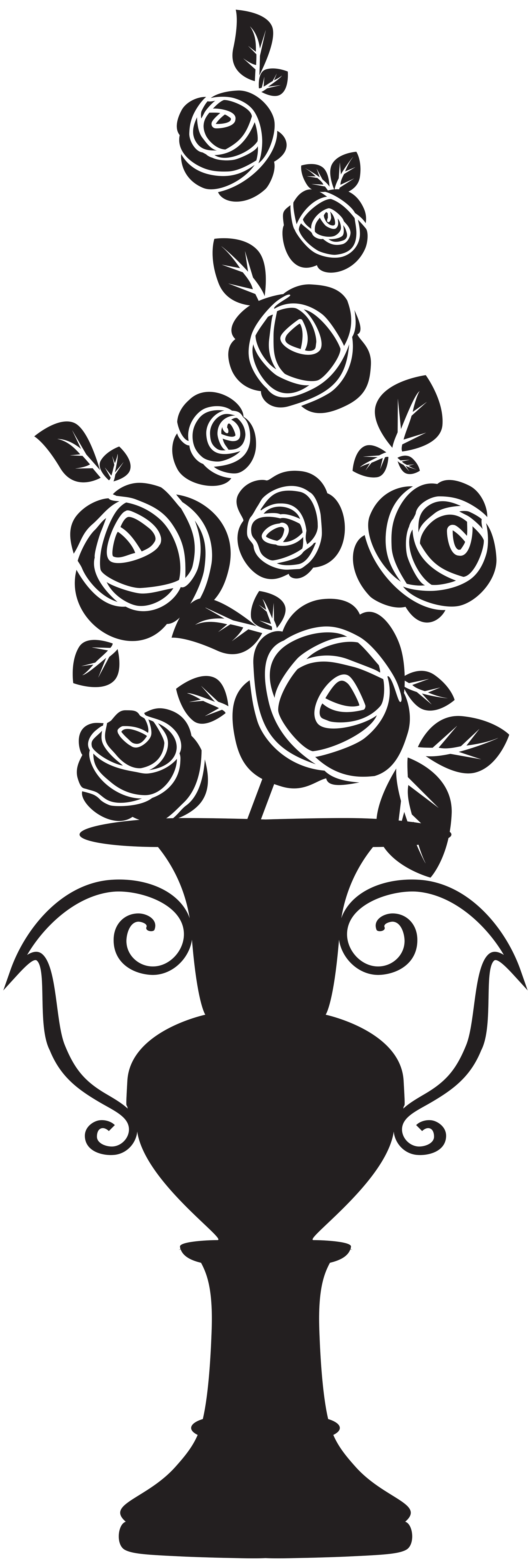 Vase with Roses Silhouette PNG Clip Art Image 