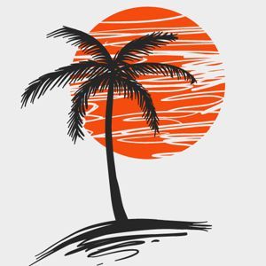 Palm Tree Silhouette Against Red Sun 