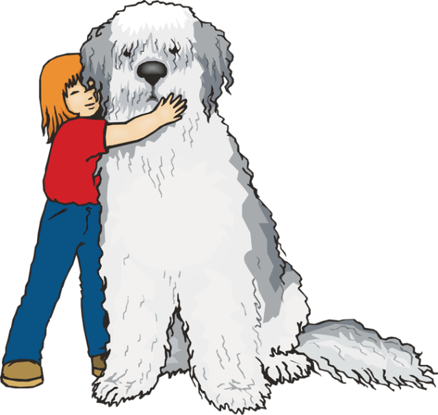 Girl Hugging Dog Clipart 