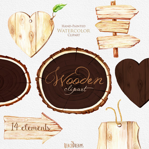 Wooden Slices Watercolor Clipart Wood pointer logs by ReachDreams 