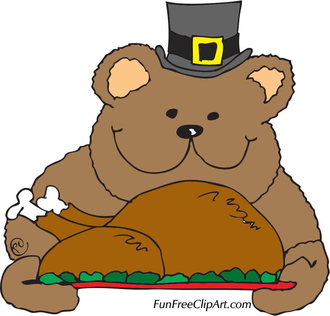 Thanksgiving Bear and Turkey Clip Art 