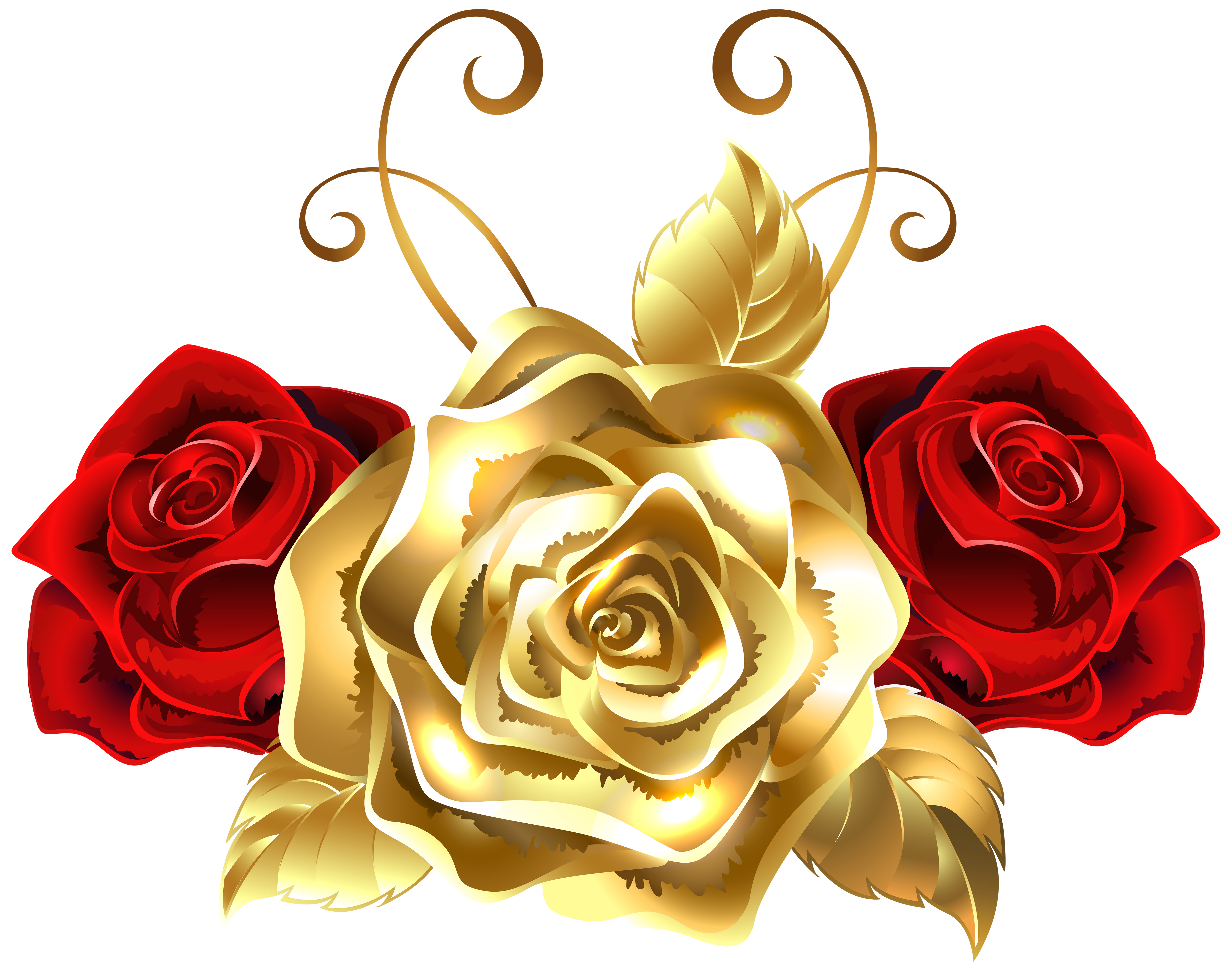Gold and Red Roses PNG Clip Art Image 