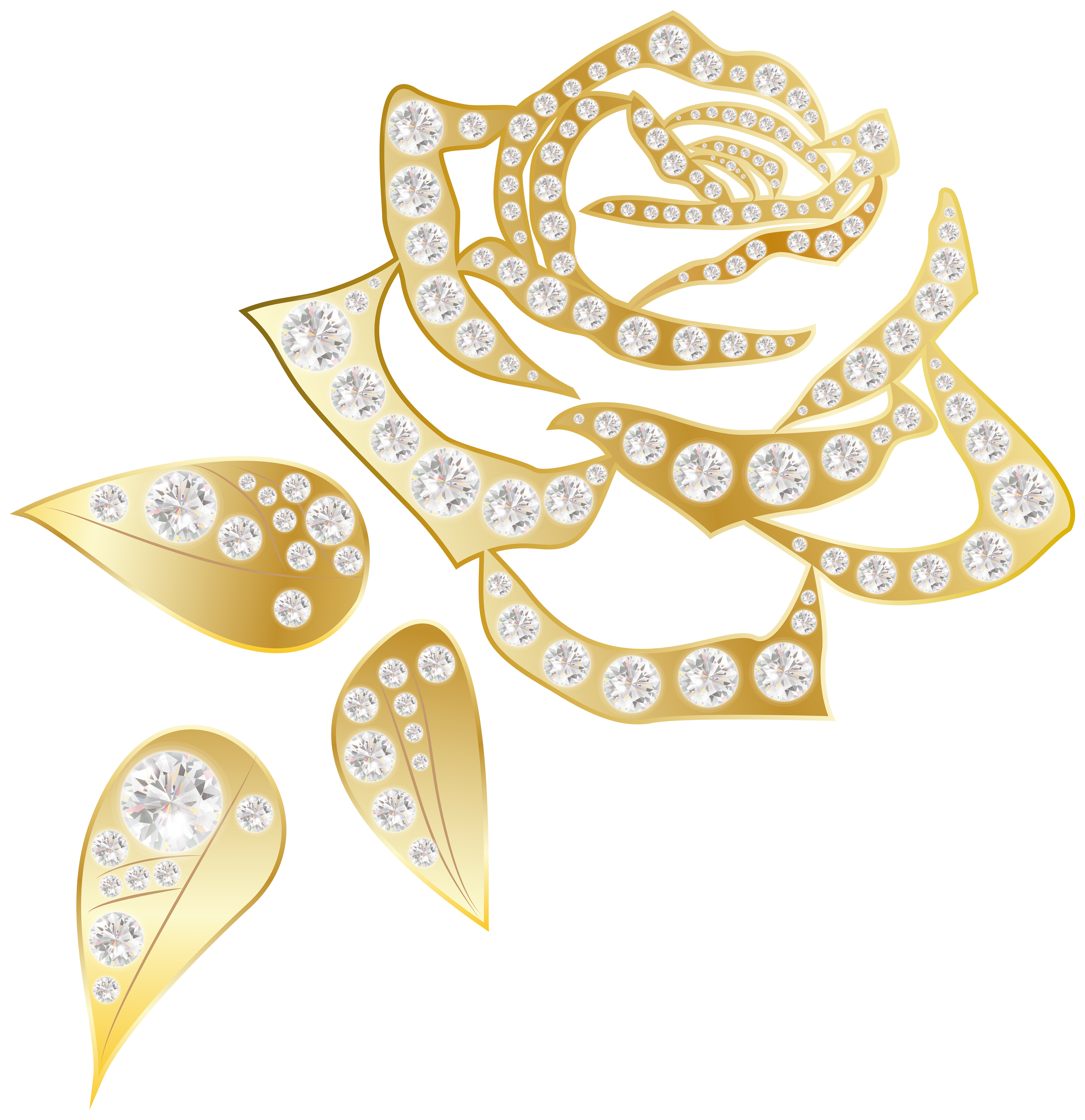 Gold Rose with Diamonds PNG Clip Art Image 