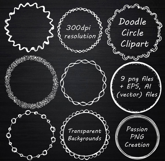 White Doodle Circle Clipart Hand drawn by PassionPNGcreation 