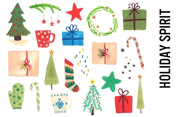 Holiday Spirit Watercolor Clipart ~ Illustrations on Creative Market 