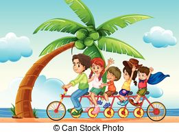 Family riding bikes clipart 