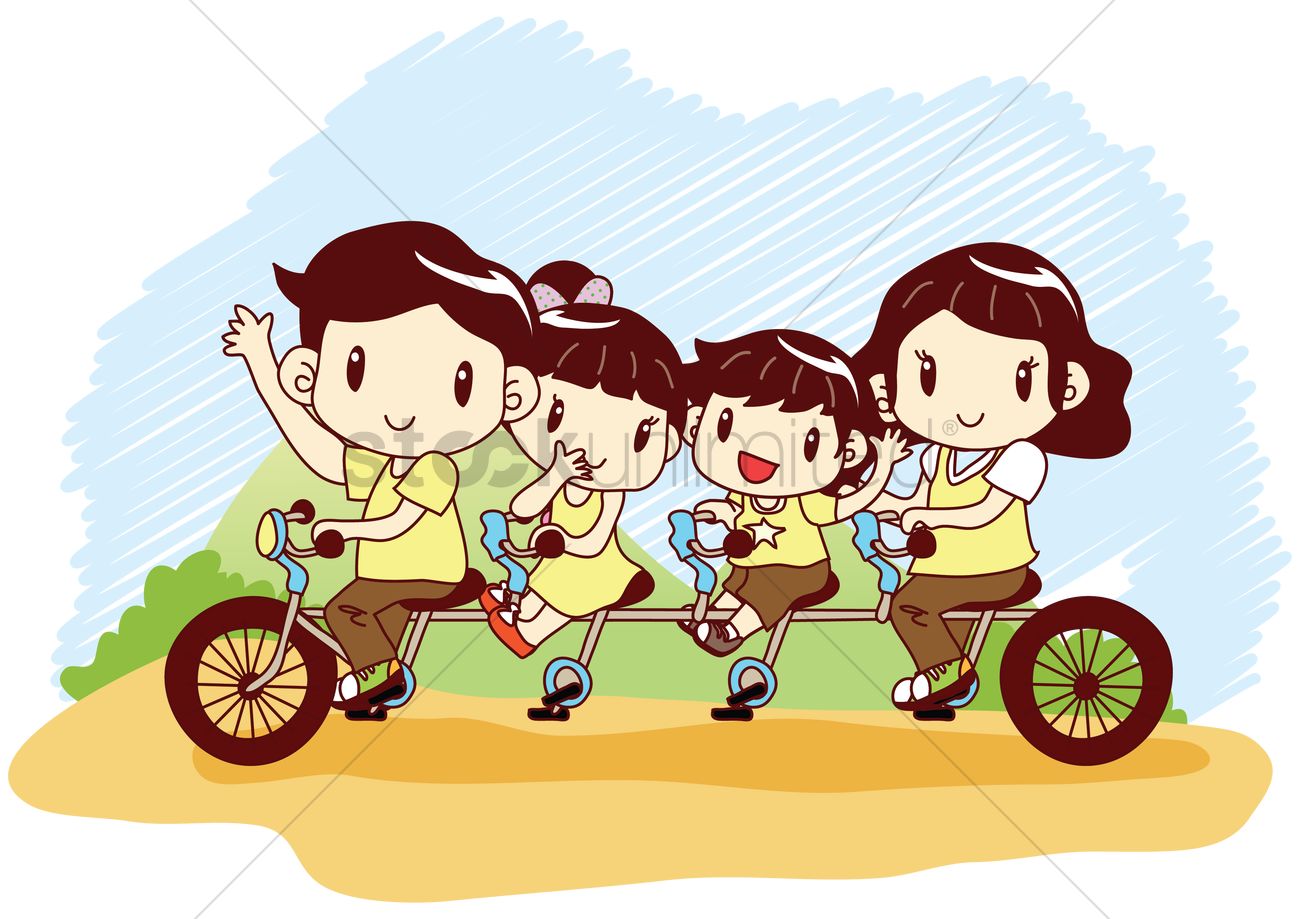Family riding tandem bicycle Vector Image 