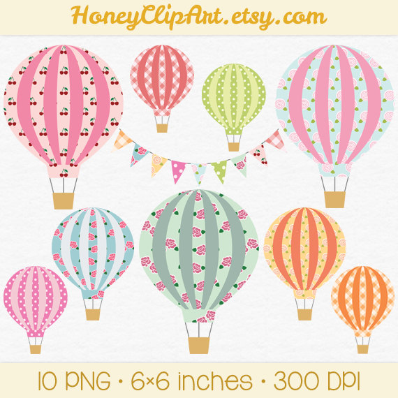 Digital Hot Air Balloon Clip Art Shabby Floral by HoneyClipArt 