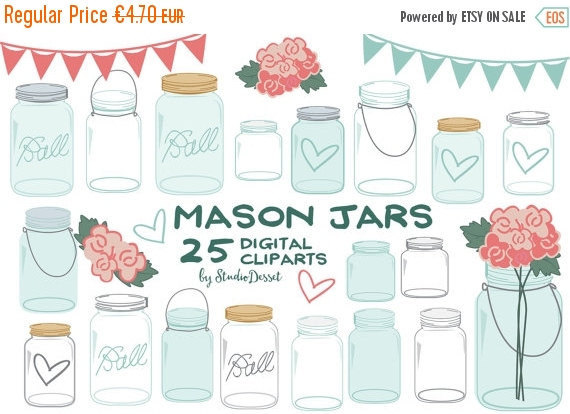 LIMITED TIME SALE 40% off Mason Jars Clipart by StudioDesset 