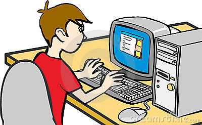 Boy on computer clipart 