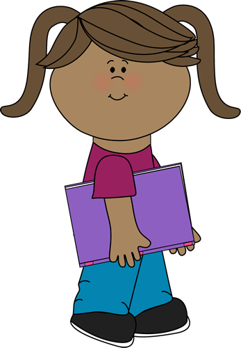 Girl Walking with a Book Clip Art 