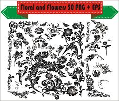 Floral Flowers Vintage Retro Plant Corner Vector Clipart PNG EPS 