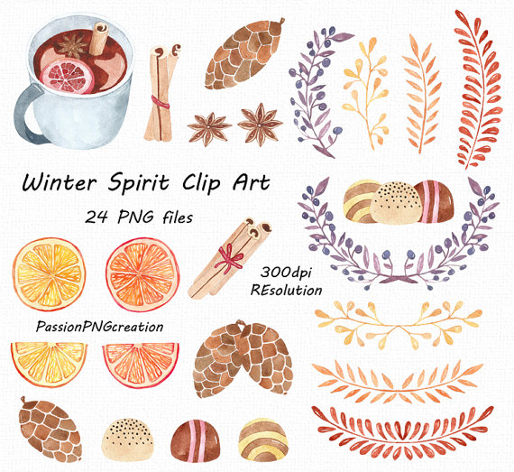 Watercolor Winter Spirit Clipart Christmas by PassionPNGcreation 