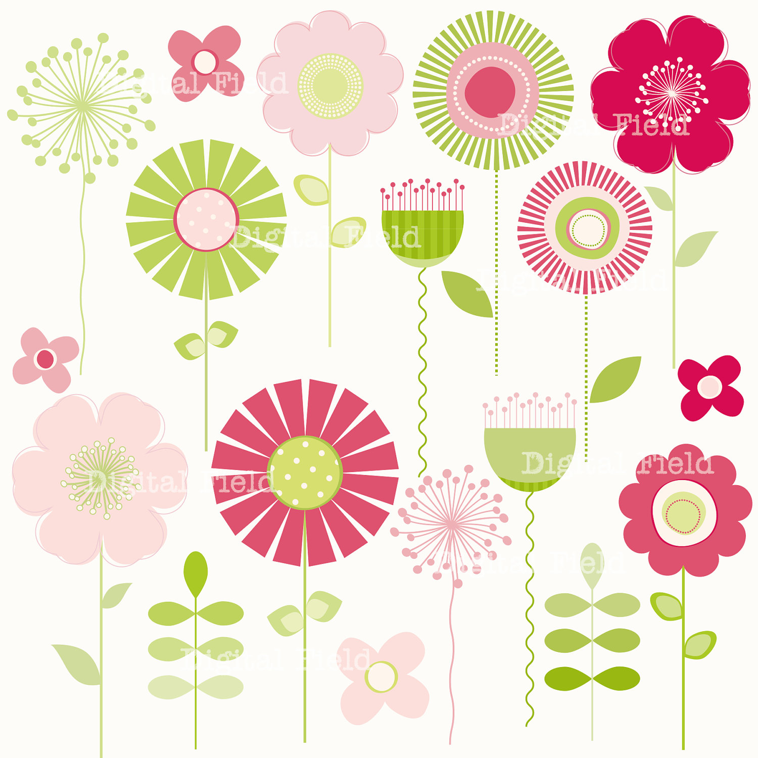 Small pink green flowers clipart 