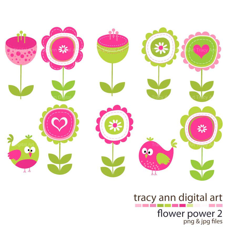 Pink and green floral clipart 
