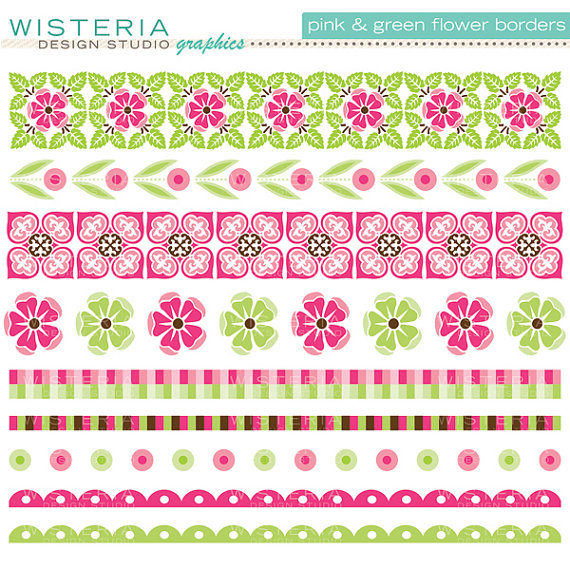 Pink green floral clipart 