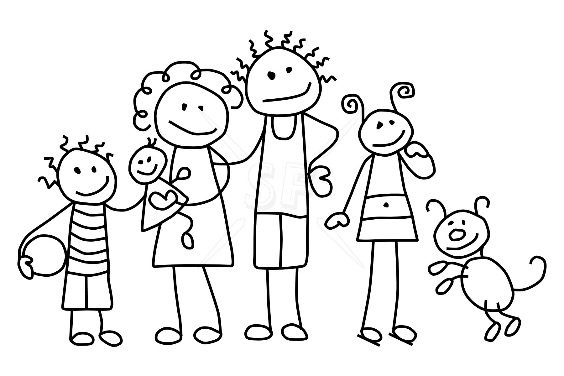 Family black and white clipart 