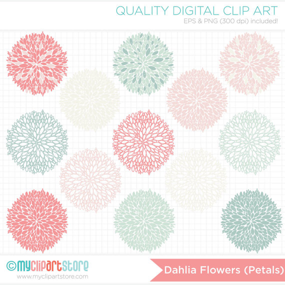 Clipart Dahlia Flowers Petals Silhouette Digital Clip by 