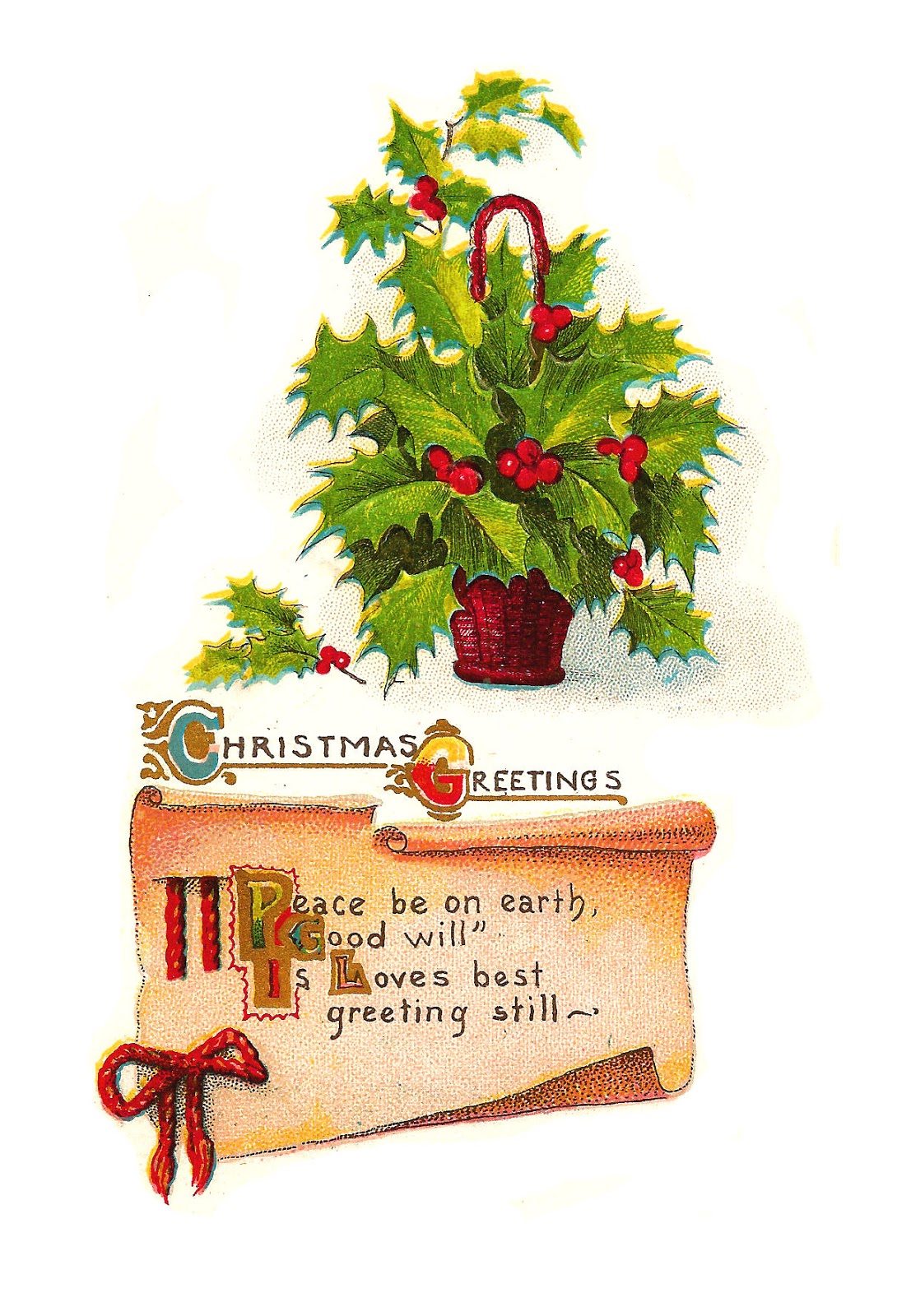 Antique Image: Printable Christmas Label and Card with Holly 