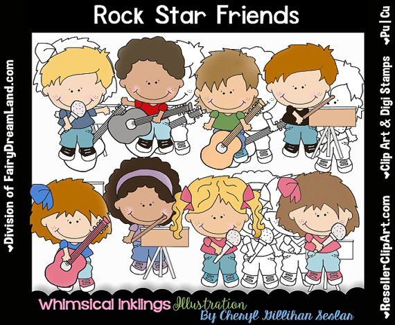 Rock Star Friends Digital Clip Art  Black and by ResellerClipArt 