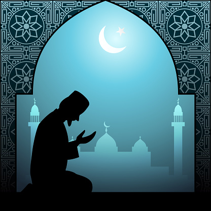 Muslim man praying clipart 