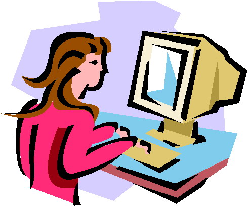Clipart of women and coffee at computer 