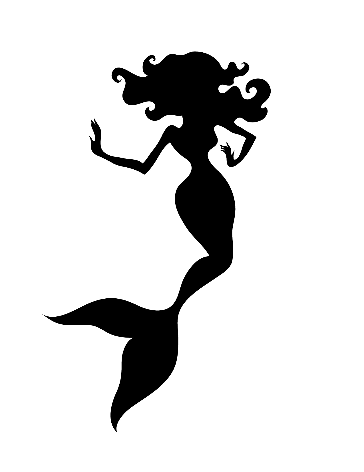 Mermaid tail silhouette black and white clipart 