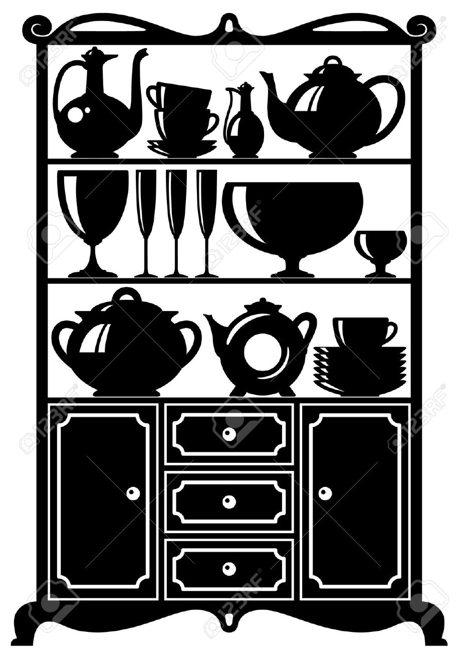 kitchen cabinets design black and white clipart