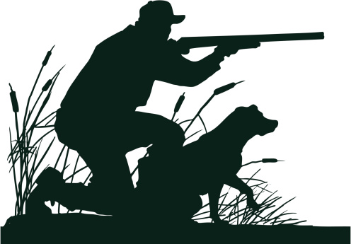 Ducks hunting with dog clipart 