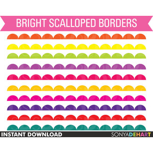 50% Off SALE Clip Art Bright Scalloped Borders Digital Scrap 