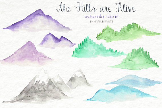 Watercolor Clip Art Hills Mountains Nature Simple 