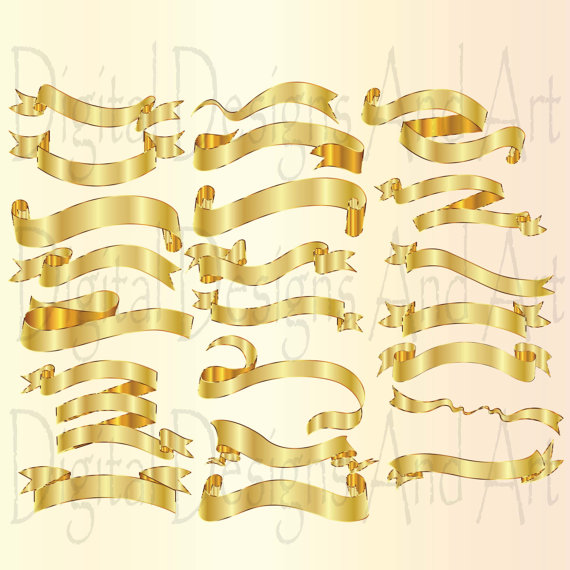 Gold ribbon clipart Golden ribbons Gold by DigitalDesignsAndArt 
