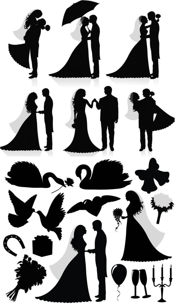Silhouette newlyweds vector 
