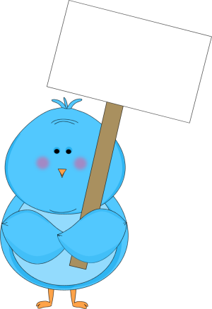 Blue Bird Holding a Blank Sign Clip Art 