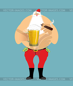Bad Santa with beer and cigar. Santa Claus. money i 