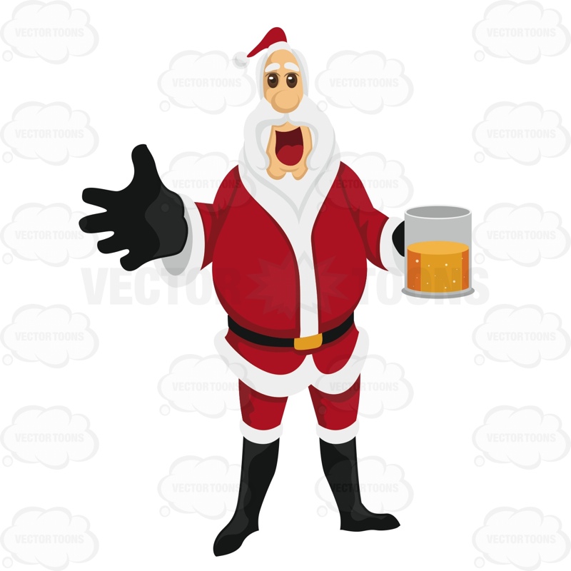 Santa Claus Holding A Mug Of Beer Cartoon Clipart 