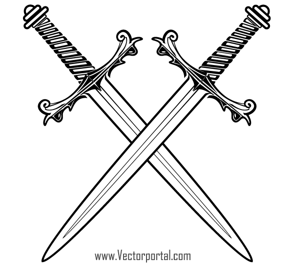 Crossed Medieval Sword Clipart 
